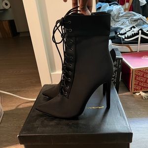 Black Satin Lace Up Booties